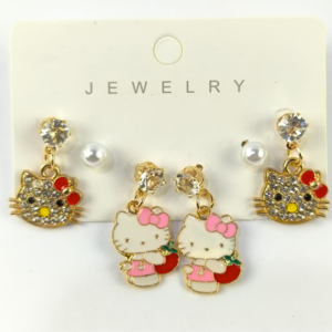 Set Aretes Kawaii Colgantes y Perla | Pack 3 Pares Estilo Personajes