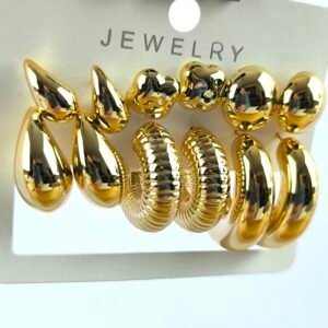 Set de Aretes Dorados Surtidos para Mujer | Pendientes de Moda en Acrílico Brillante