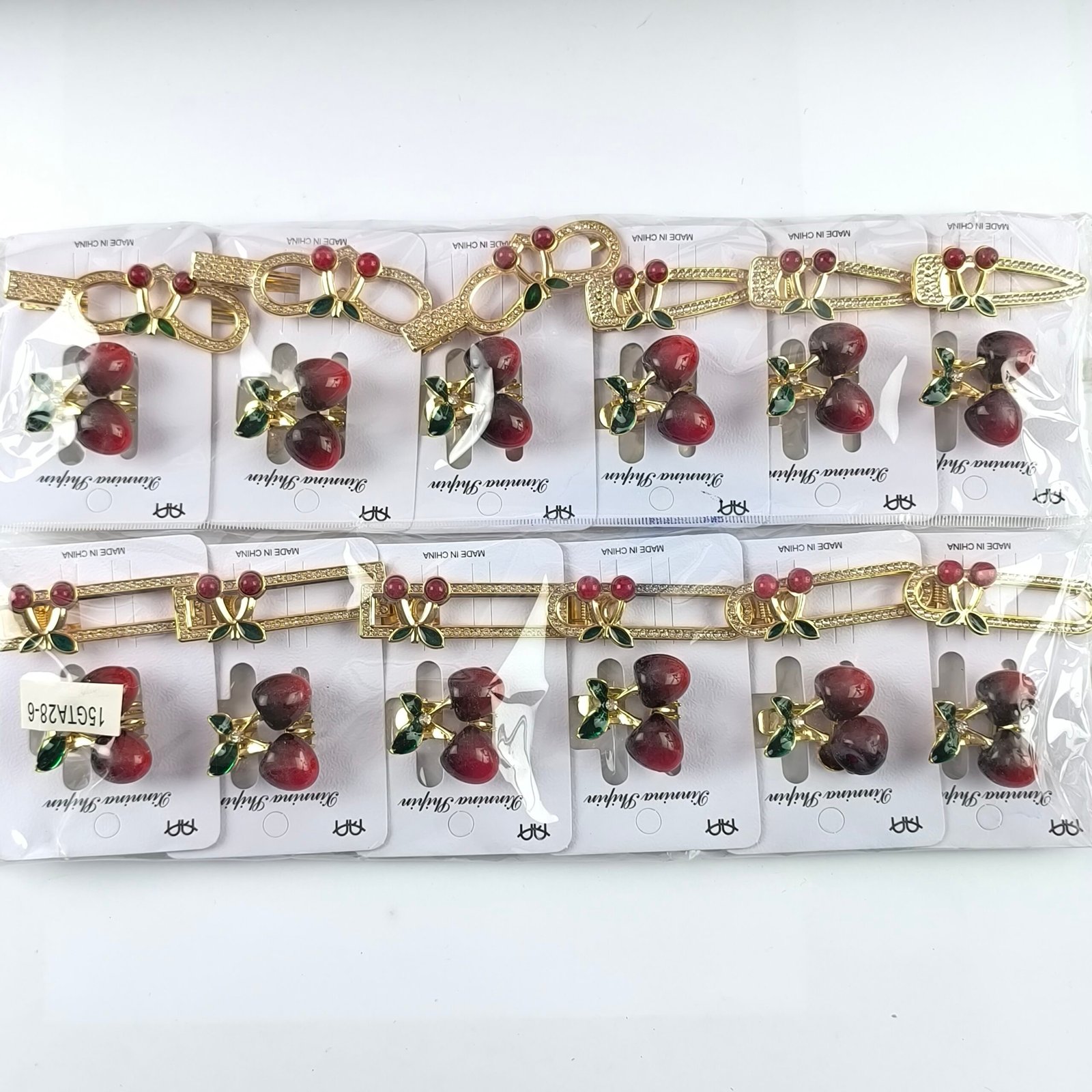 Set Traba Cabello con Piraña Cerezas 12 Unidades | Diseño Elegante Dorado - Image 12