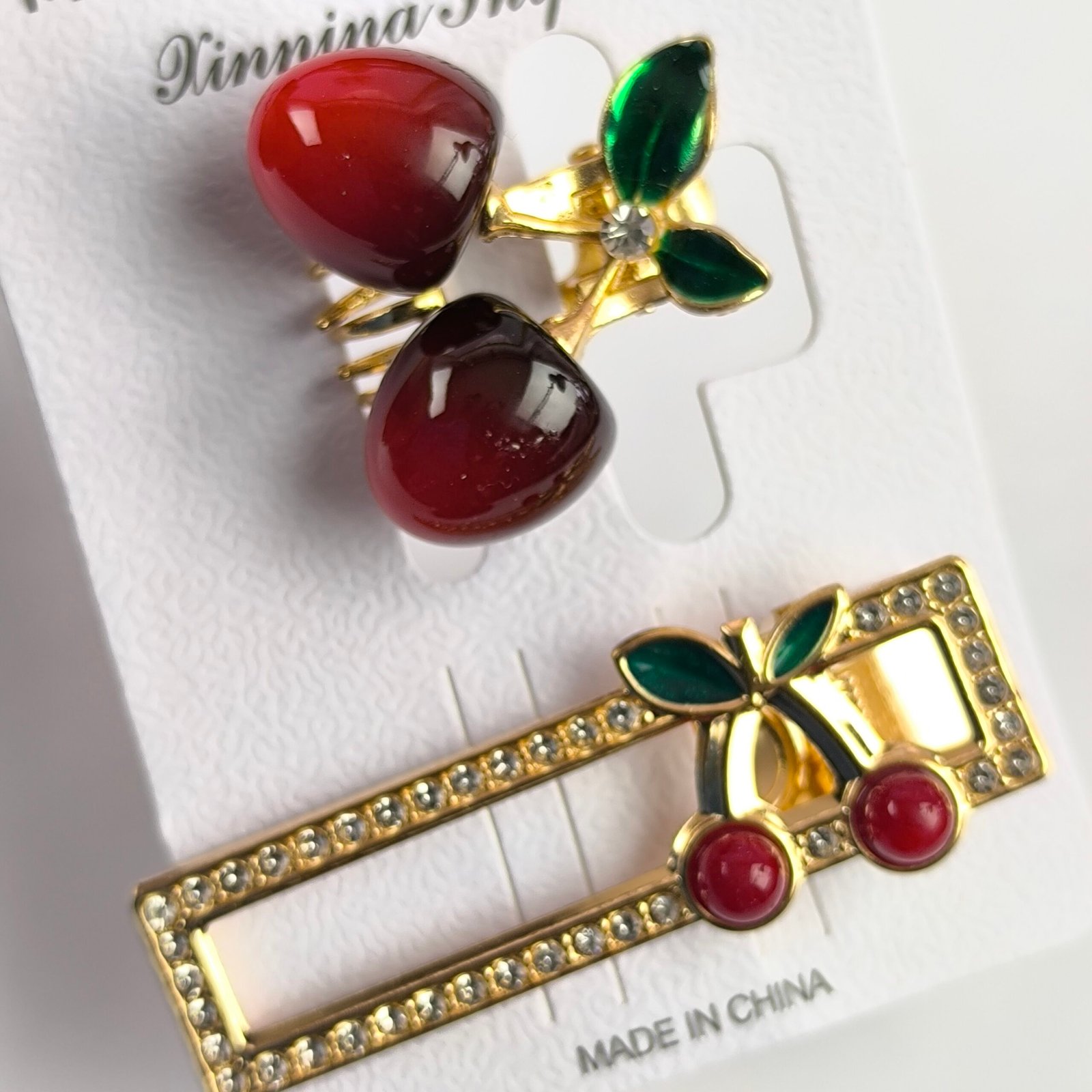 Set Traba Cabello con Piraña Cerezas 12 Unidades | Diseño Elegante Dorado - Image 2
