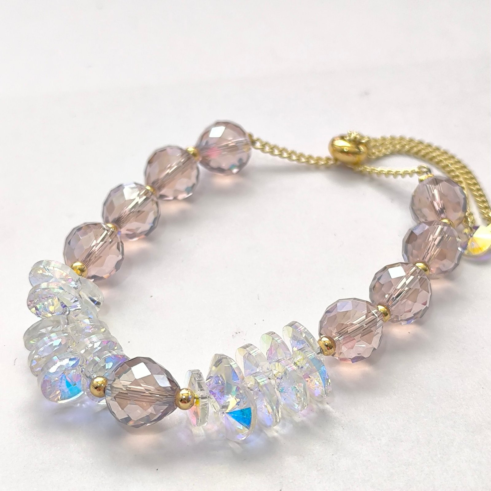 Pulseras de Cristal Facetado Iridiscente Ajustable | Cuentas AB con Chips Tornasol Colores Surtidos (Varosky) - Image 2