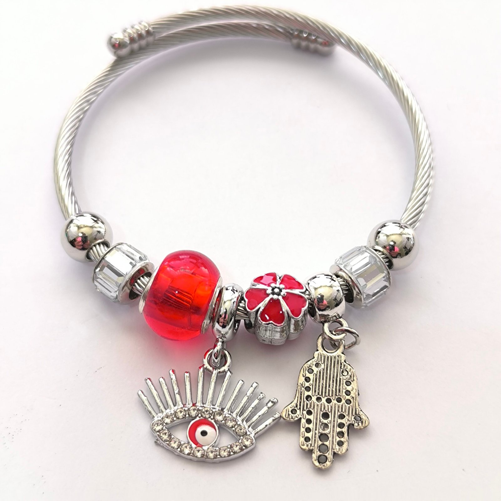 Pulsera Plateada con Charms y Cuentas | Bangle Rigido Plateado con Dijes Surtidos Modelos Variados - Image 10