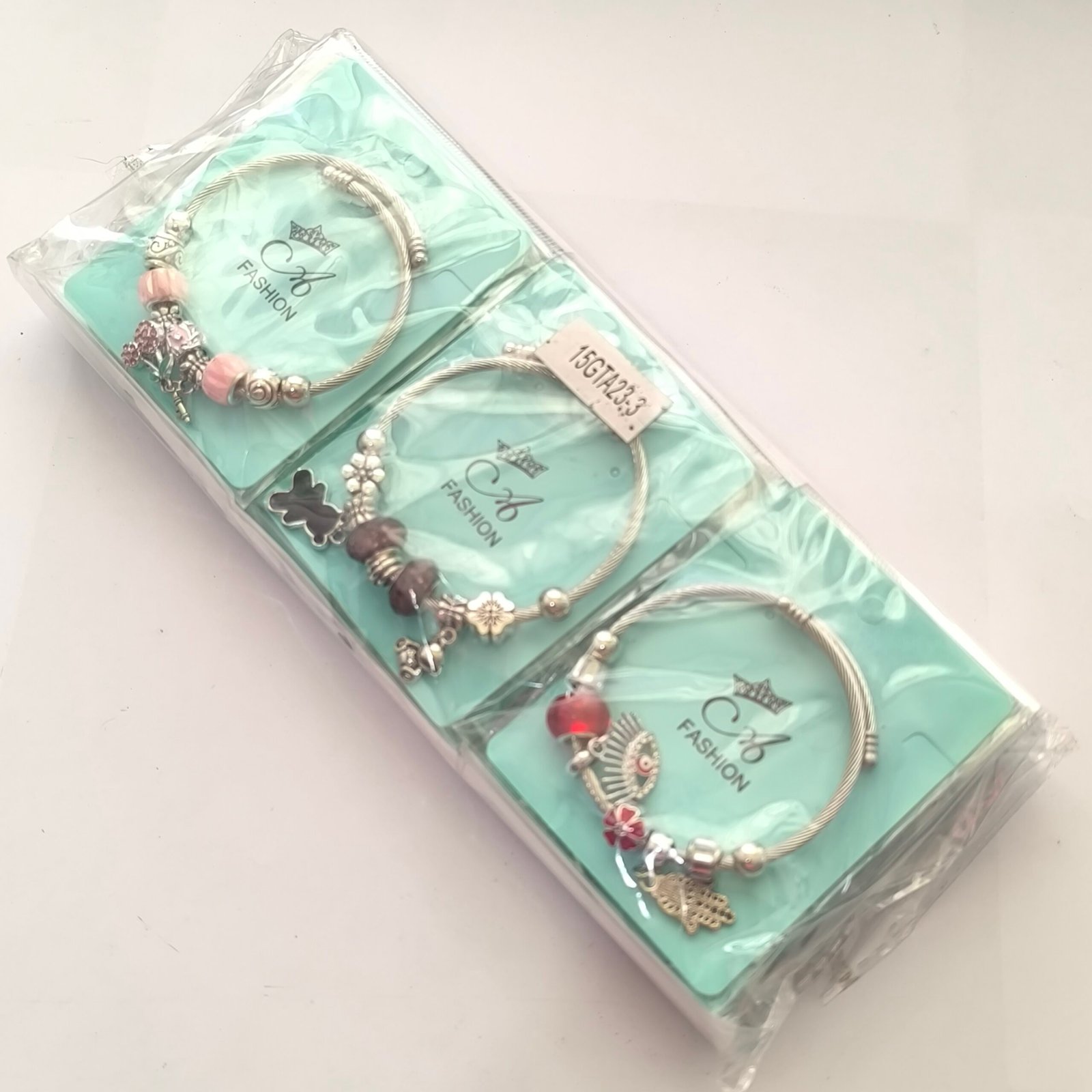Pulsera Plateada con Charms y Cuentas | Bangle Rigido Plateado con Dijes Surtidos Modelos Variados - Image 17