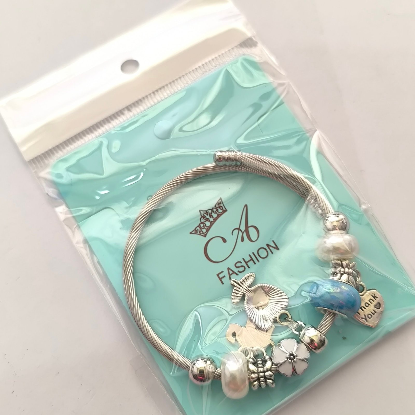 Pulsera Plateada con Charms y Cuentas | Bangle Rigido Plateado con Dijes Surtidos Modelos Variados - Image 15