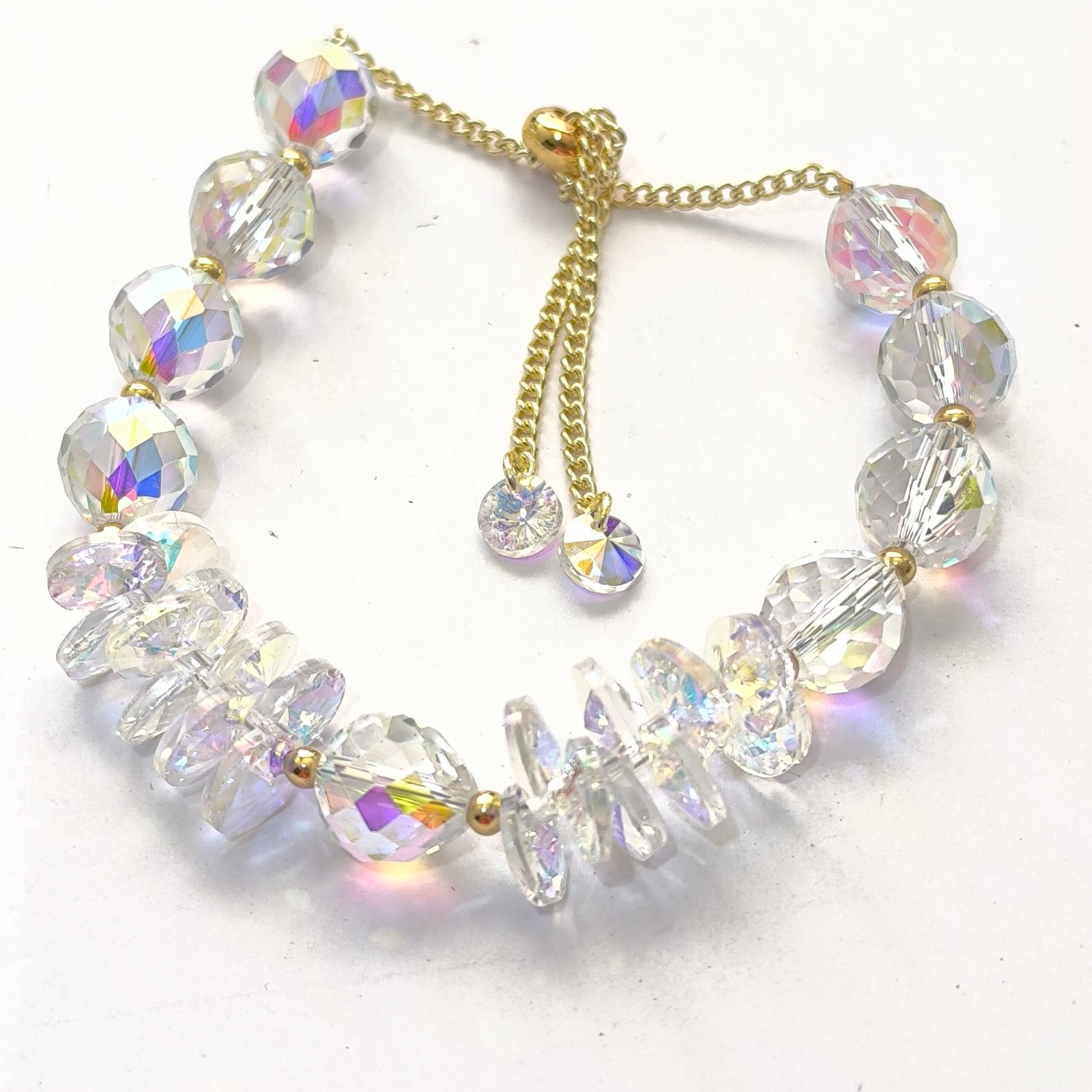 Pulseras de Cristal Facetado Iridiscente Ajustable | Cuentas AB con Chips Tornasol Colores Surtidos (Varosky) - Image 6