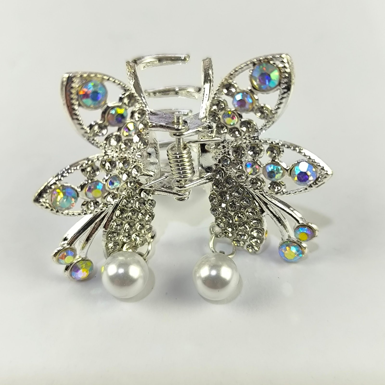 Pirañas Metálicas Mariposa con Cristales y Perlas Colgantes | Pack 12 Unidades Elegantes y Brillantes - Image 3