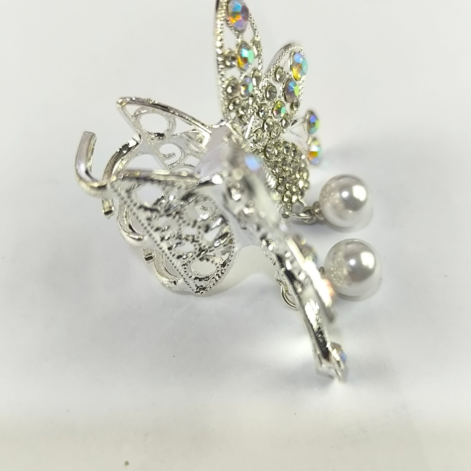 Pirañas Metálicas Mariposa con Cristales y Perlas Colgantes | Pack 12 Unidades Elegantes y Brillantes - Image 4