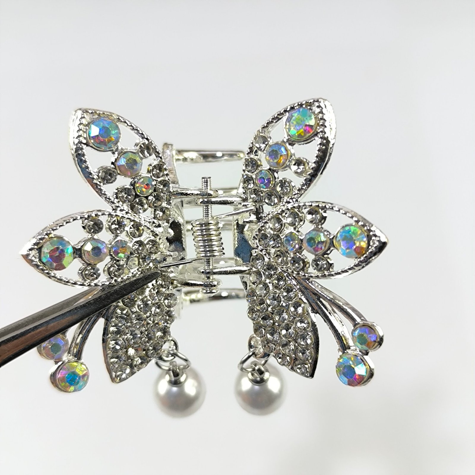 Pirañas Metálicas Mariposa con Cristales y Perlas Colgantes | Pack 12 Unidades Elegantes y Brillantes - Image 6