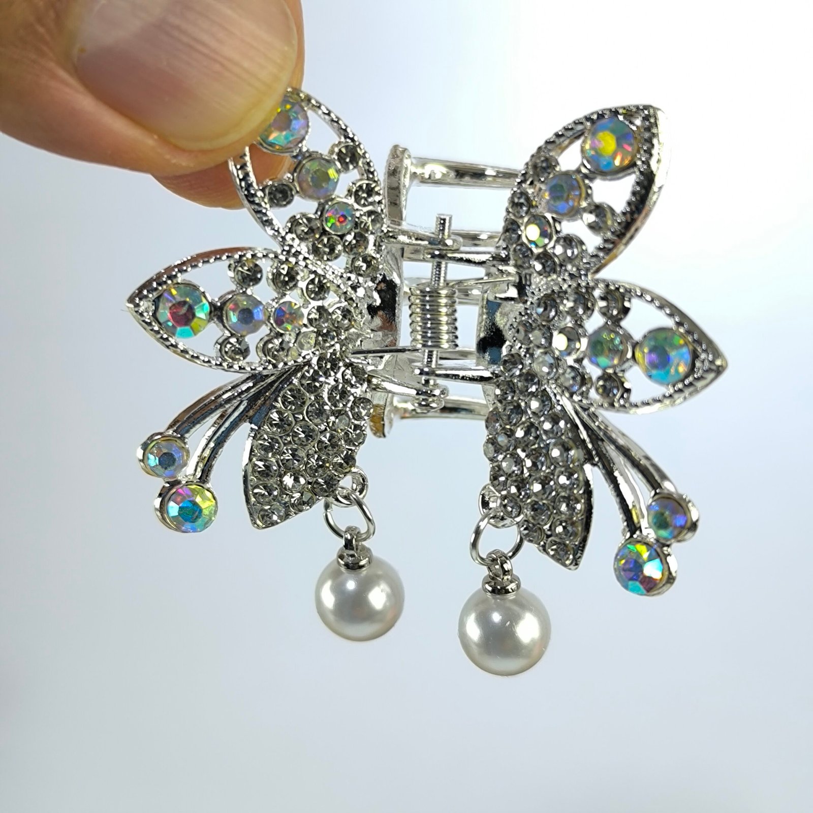 Pirañas Metálicas Mariposa con Cristales y Perlas Colgantes | Pack 12 Unidades Elegantes y Brillantes - Image 7