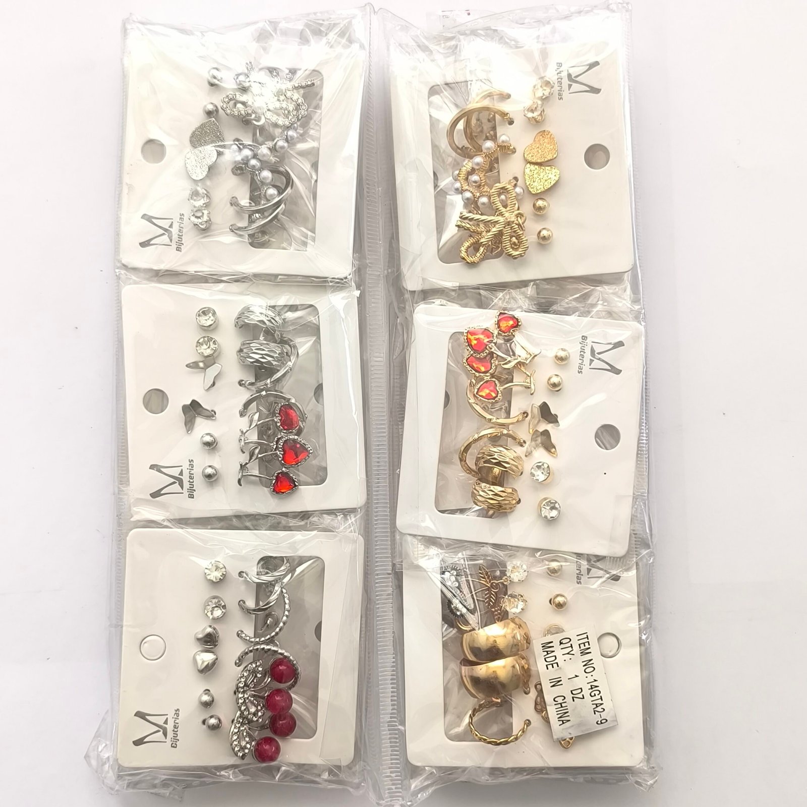 Aretes Surtidos para Mujer con Dijes y Cristales | Tarjeta 12 Unidades Venta por Mayor Dorado y Plateado - Image 15