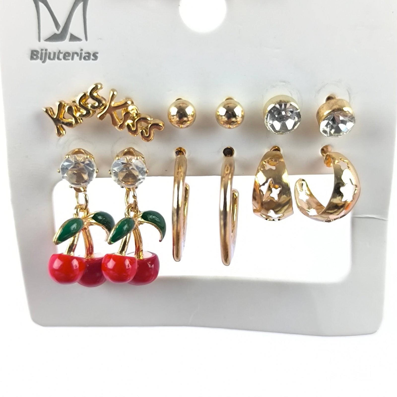 Aretes Surtidos para Mujer con Dijes y Cristales | Tarjeta 12 Unidades Venta por Mayor Dorado y Plateado - Image 4