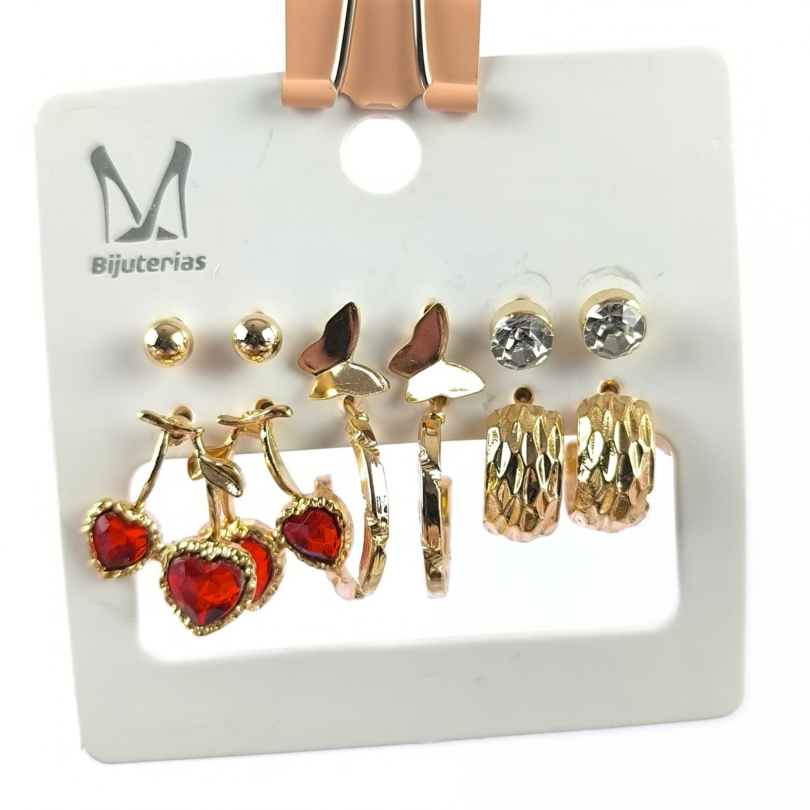 Aretes Surtidos para Mujer con Dijes y Cristales | Tarjeta 12 Unidades Venta por Mayor Dorado y Plateado - Image 5