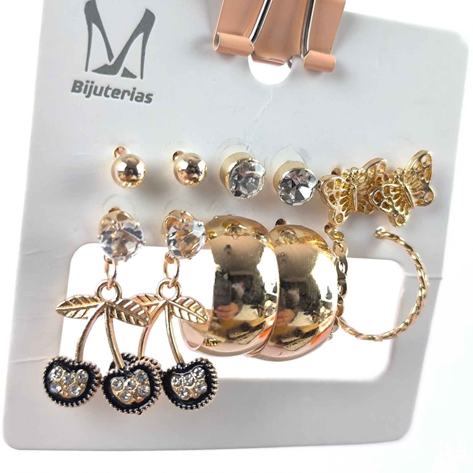 Aretes Surtidos para Mujer con Dijes y Cristales | Tarjeta 12 Unidades Venta por Mayor Dorado y Plateado - Image 6