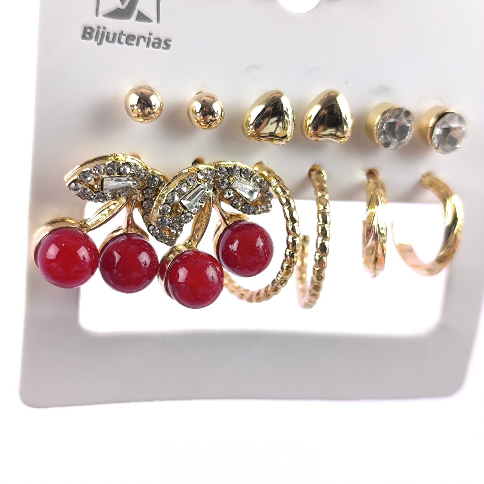 Aretes Surtidos para Mujer con Dijes y Cristales | Tarjeta 12 Unidades Venta por Mayor Dorado y Plateado - Image 7