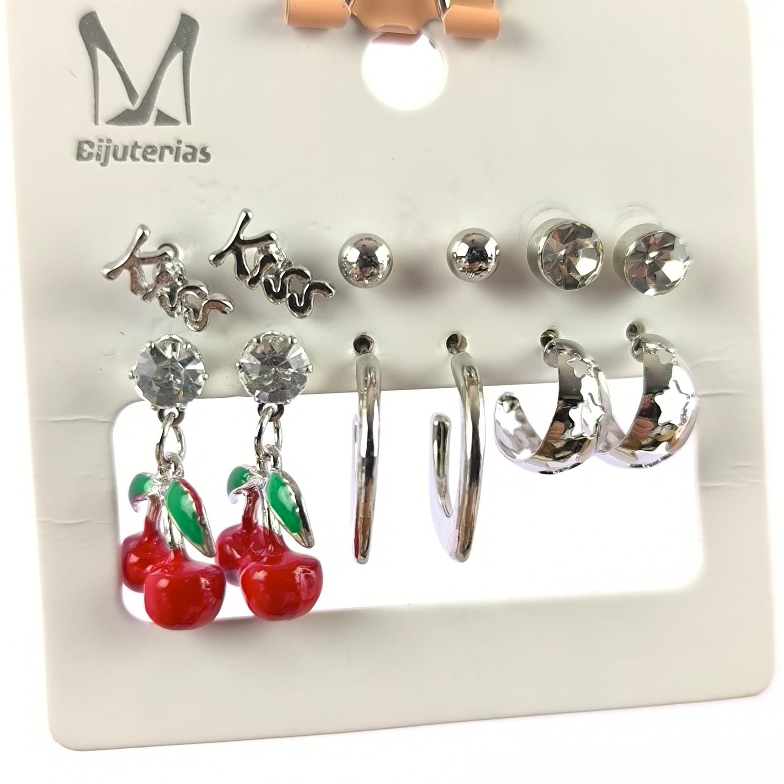 Aretes Surtidos para Mujer con Dijes y Cristales | Tarjeta 12 Unidades Venta por Mayor Dorado y Plateado - Image 12