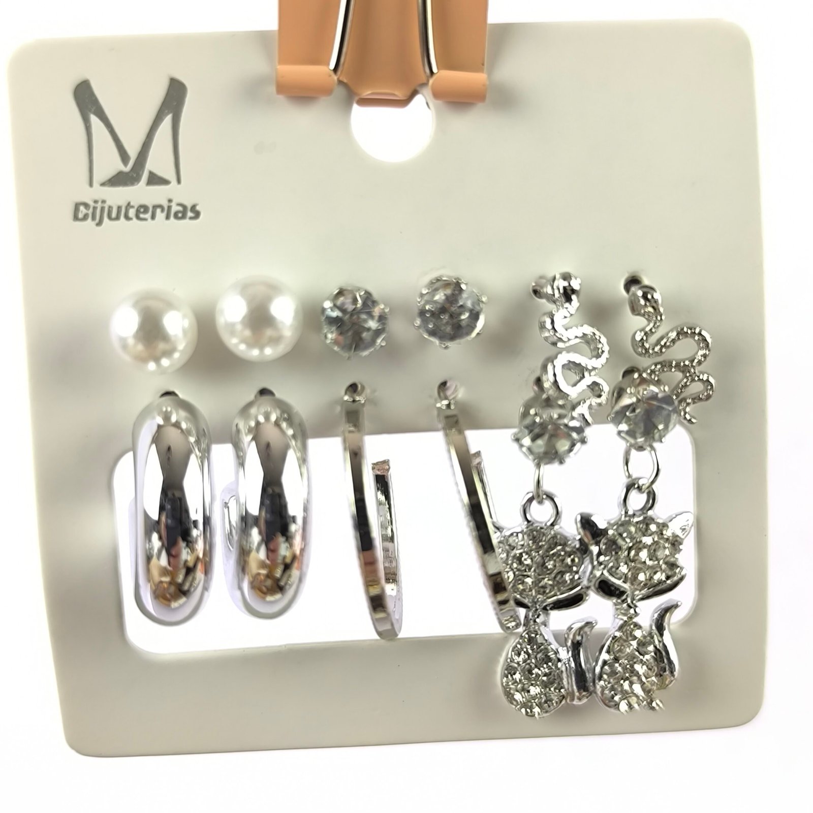 Aretes Surtidos para Mujer con Dijes y Cristales | Tarjeta 12 Unidades Venta por Mayor Dorado y Plateado - Image 13