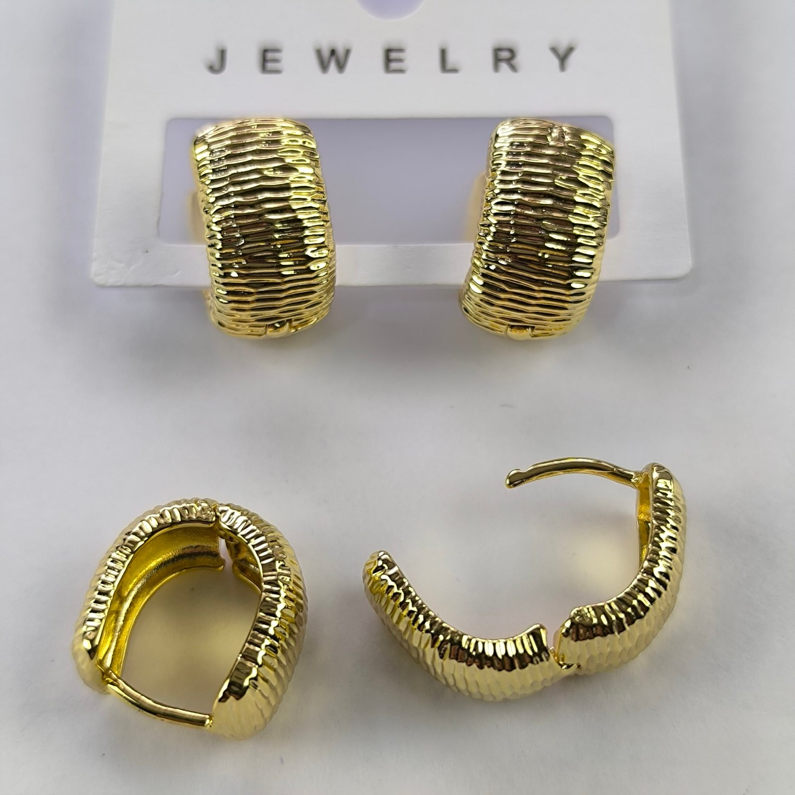 Aretes Aro Texturizados Tipo Acordeón en Acero Inoxidable | Diseño Elegante Dorado y Plateado Pack 12 Pares - Image 3