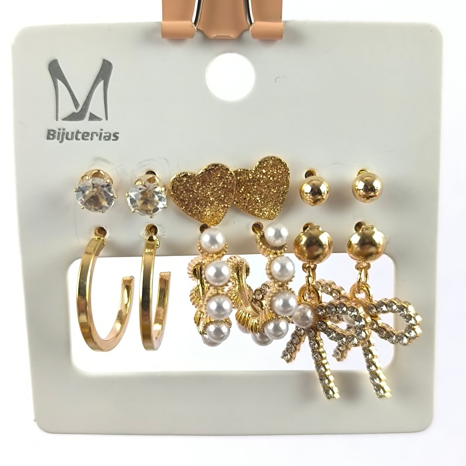 Aretes Surtidos para Mujer con Dijes y Cristales | Tarjeta 12 Unidades Venta por Mayor Dorado y Plateado - Image 3