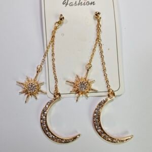 Arete Colgante Luna y Estrella Dorado con Strass Surtido x12