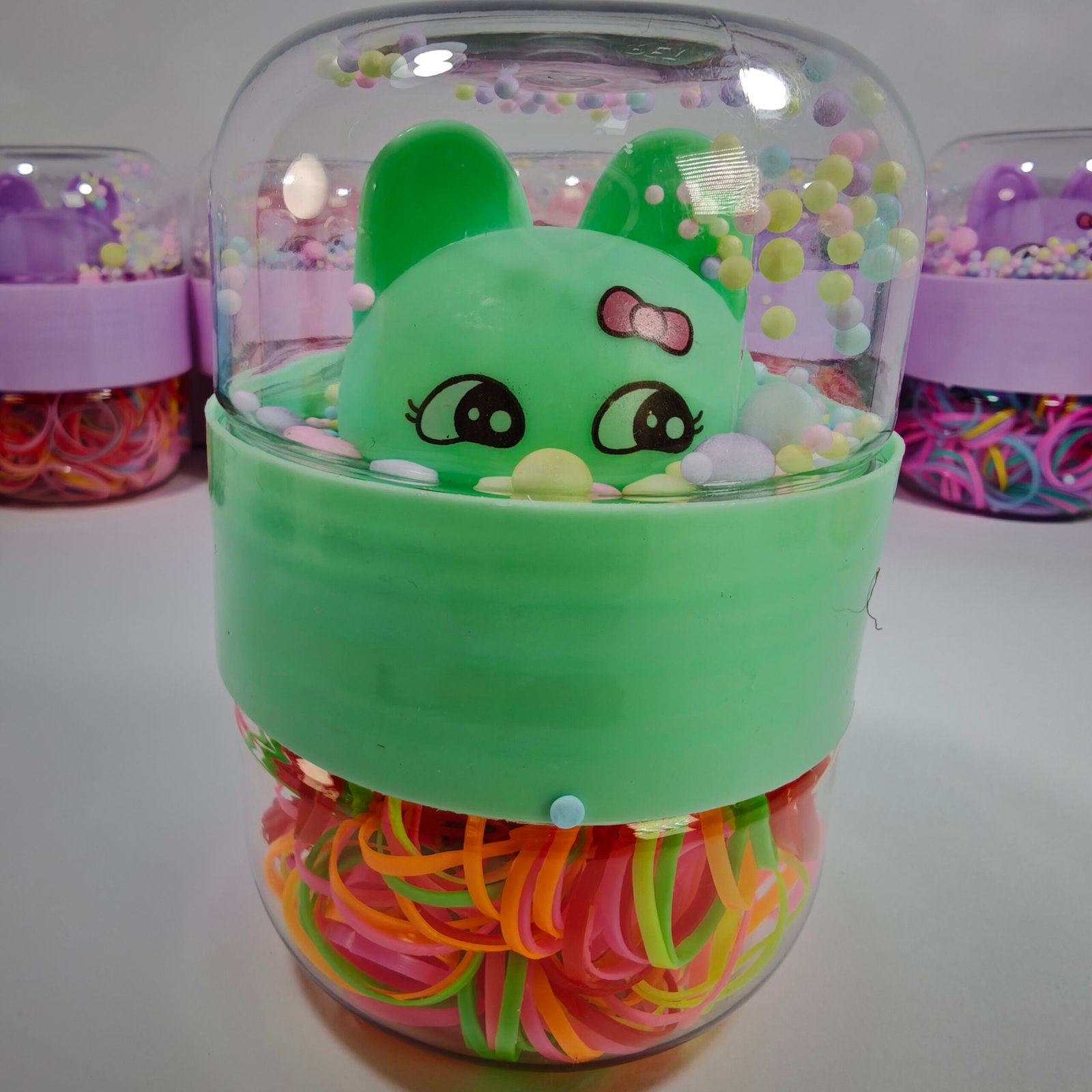 Tarro Doble Ligas Elásticas Figura Kawaii Impresa Pastel Surtido x12