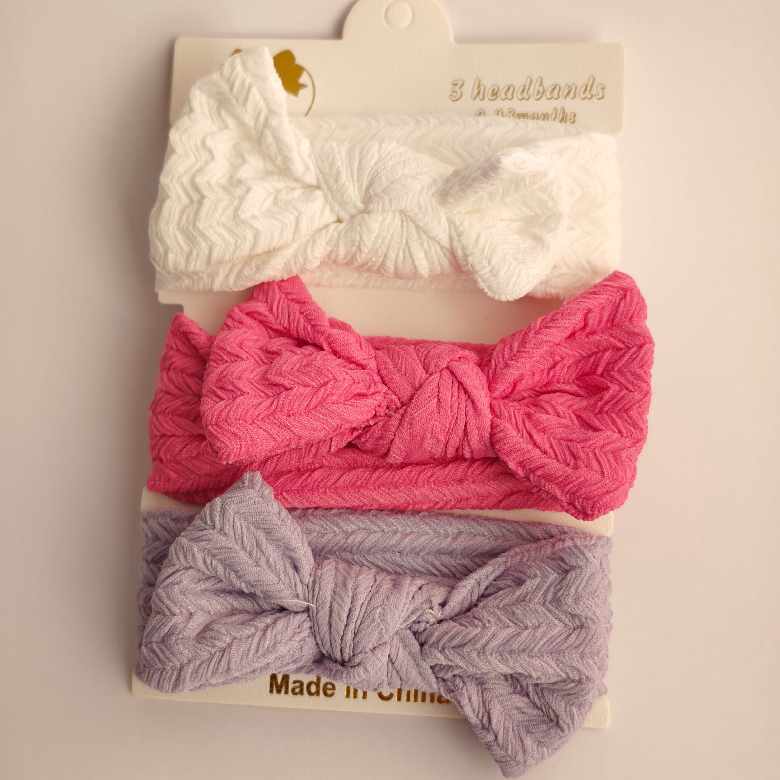Set x3 Vincha Elástica Bebé Moño Anudado Tela Texturizada Surtido x12 sets - Image 3