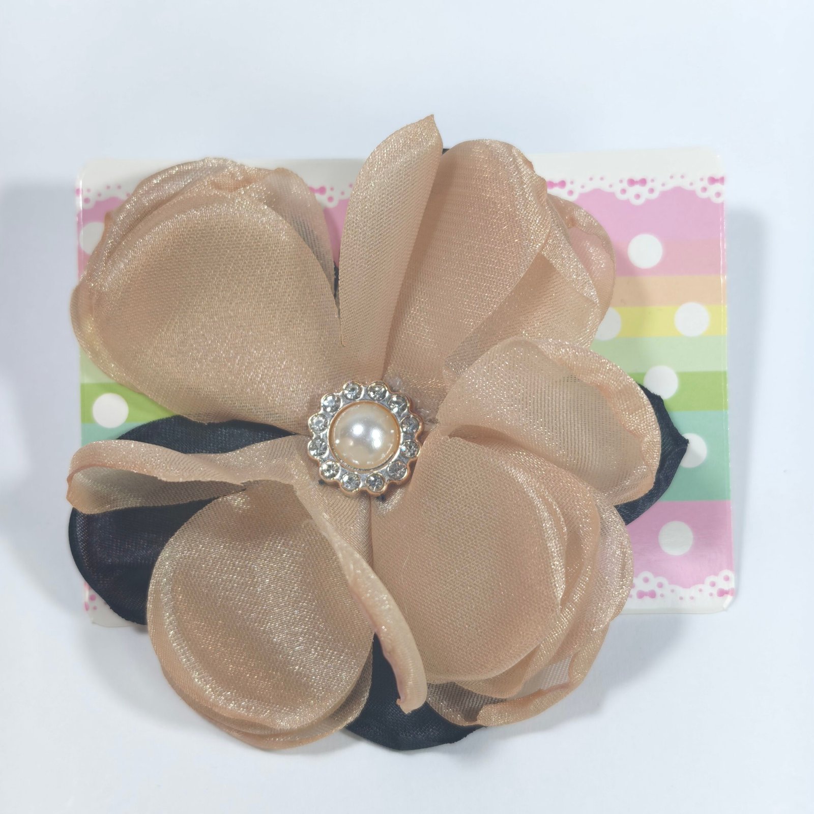 Gogo/liga Flor Grande Organza Centro Perla y Strass Surtido x12